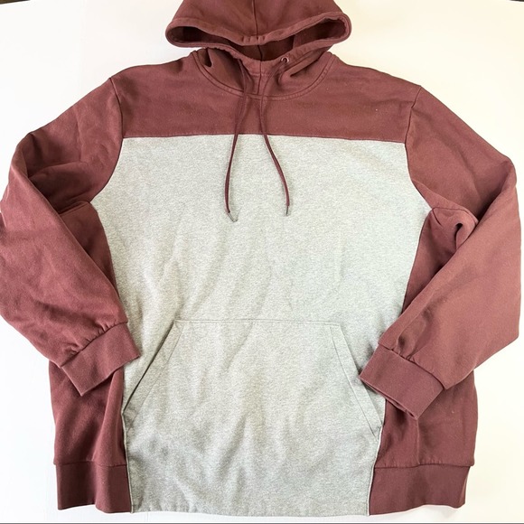Other - Men’s Hoodie Size XL Color Block Grey/Maroon‎ Mock Neck Hooded Sweatshirt